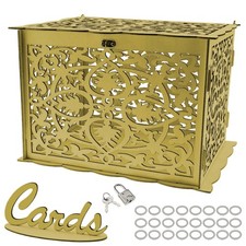 Wooden Wedding Card Hollow Gift Case Box with Lock Baby Showers Birthdays Dec...