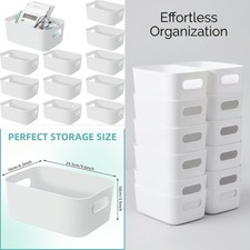 12 Pack Medium White Plastic Storage Bins, Home Storage for Small Holiday Gifts