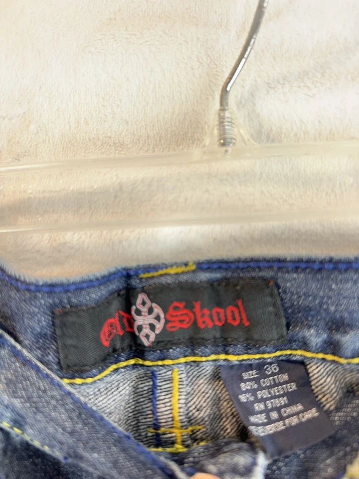 Pantalones Cortos Old Skool Urban Royale Para Hombre 36 Azul Denim Bordado Jean Suelto Hip Hop Foto 3 de 4