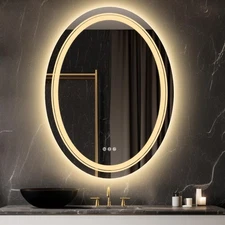 LUVODI Lighted LED Bathroom Mirror: 32”x24” Oval Wall Mounted Makeup