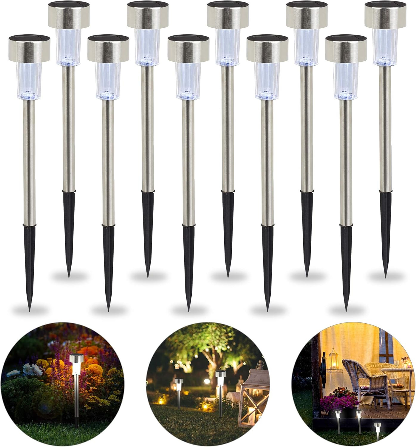 Set 10 Luci Solari da Esterno LED Acciaio Design Moderno per Vialetti