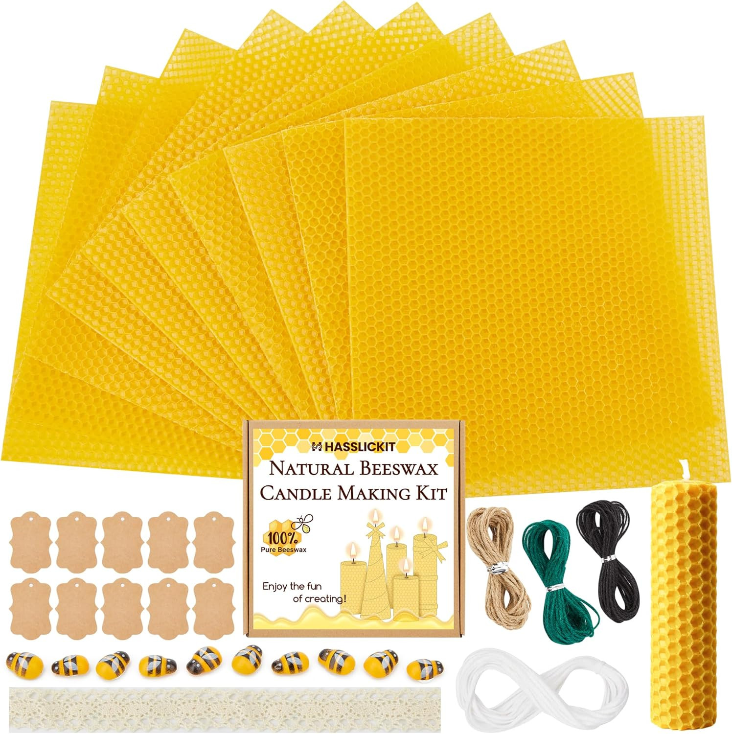 Natural Beeswax Candle Making Kit for Beginners-12 Beeswax S