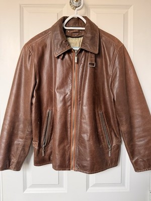 Trapper Men s Genuine Leather Cafe Racer Jacket Brown Size EU 48 US 38