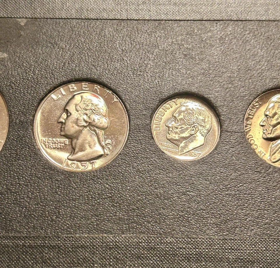 1957 Silver Proof Set 5 Total Coins 3 90% Silver Coins In Hard Slide Holder Nice - Image 3 of 4