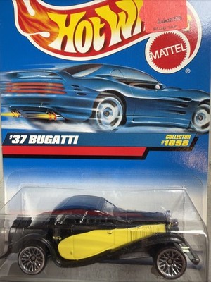 1998 Hot Wheels Mainline/Collector #1098 '37 BUGATTI Black Yellow-Side w/Lace Sp