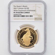 2021 Great Britain White Greyhound of Richmond £100 Gold Proof Coin NGC PF 70 UC