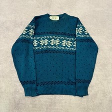 Vintage Knitted Jumper abstract snowflake patterned grandad knit sweater Men's