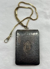 Antique c1910 SIGMA LAMBDA NU Silverplate Card Case? Fob On Watch Chain