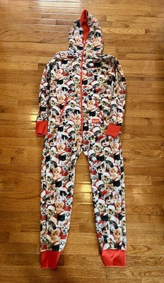 Tipsy Elves MEOWY CATMUS Jumpsuit Small Unisex All Over Print Cats Hooded Zipper
