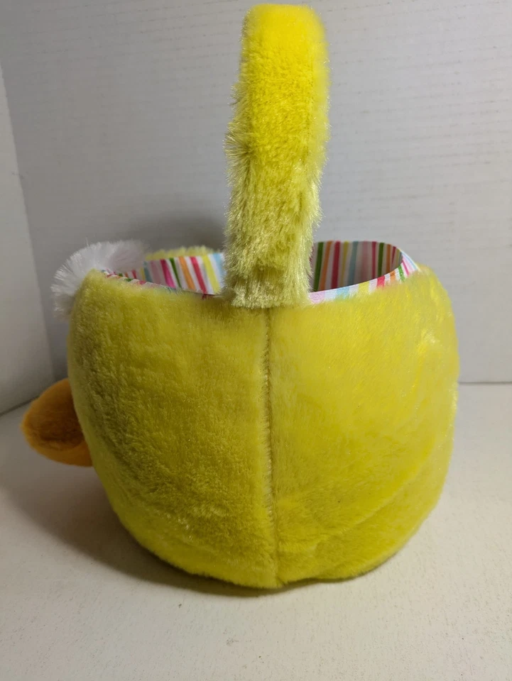Dan Dee Yellow Baby Duck Easter Basket Plush Pastel Colored Striped Lining Clean - Image 4 of 4