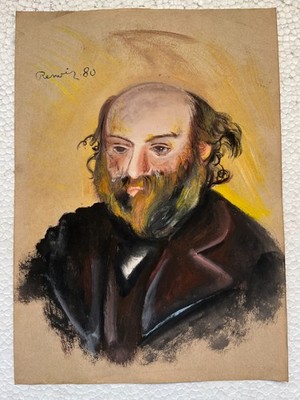 PIERRE AUGUSTE RENOIR drawing and painting on old paper signed stamped vintage
