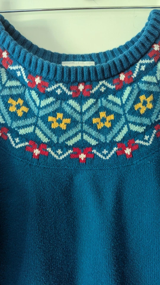 Suéter tejido nórdico azul amarillo rojo Hanna Anderson talla 10 (140) para niñas Foto 3 de 4