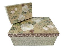 VTG 2 Hat Boxes Nested w Lids Floral Fleur De Lis French Country Roses Set Decor