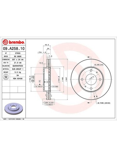 Brembo Disc Brake Rotor (Single) 257mm fits Hyundai Coupe 2.0 RD FX (09.A258.10) - Picture 2 of 12