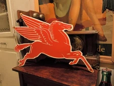 Vintage Large Mobil Mobilgas Pegasus Gasoline Gas Station Heavy Porcelain Sign