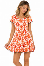 Michael Kors Jersey Knit Dress Glazed Tile-Print Clementine Summer Fit n Flare M