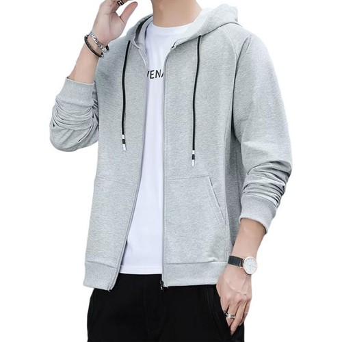 Men Loose Casual Hooded Jacket Windproof Solid Color Comfortable Outerwear - Picture 5 of 20