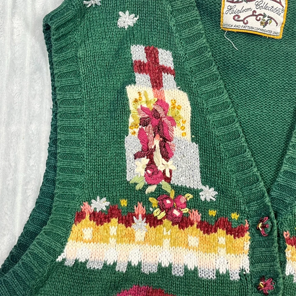 VTG Heirloom Collectibles Ugly Christmas Sweater Vest Holiday Santa Sleigh *Size - Image 3 of 4