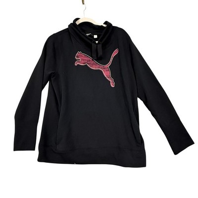 PUMA Sweatshirt Womens XL Black Cowl Neck Fleece Logo Graphic Pullover 839253
