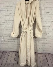 L.L. Bean Robe Womens XL Off White Fleece Hooded Plush Belted Sleepwear NEW 120