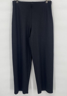 Eileen Fisher Boiled Wool Wide-Leg Pants Petite M Black Pull On Quiet Luxury