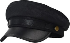 Womens Chauffeur Hat Vintage Newsboy Cap Classic Captain 56-58Cm, Black