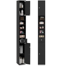 Tall Storage Cabinet 20x20x180cm 2 Doors 6 Adjustable Shelves 5kg Capacity Black