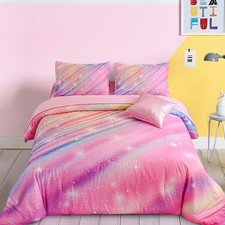 Super Soft 6 Pieces Gradient Star Ring Comforter Set, Colorful Glitter Rainbo...