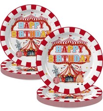 Red White Circus Carnival Happy Birthday Round Paper Plates 7 Inch 50 PCS