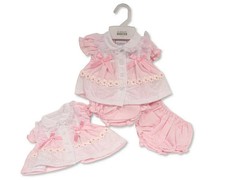 Premature Tiny Baby Girls Pink Daisies Dress Frilly Lace Bows Prem Early Preemie