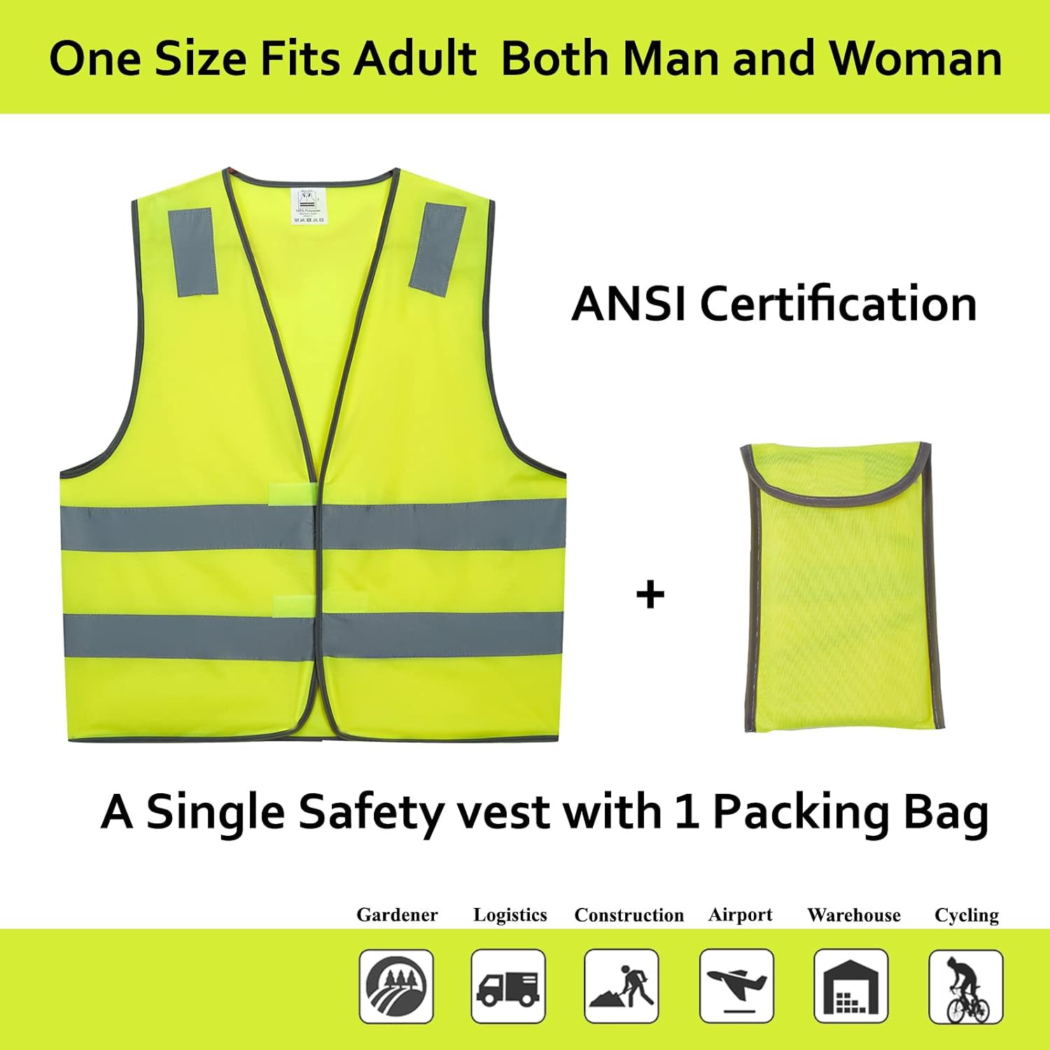 Safety Vests 10 Pack - Yellow Reflective High Visibility Construction ANSI - second product detail image