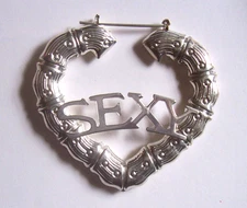 Silver tone Heart SEXYBamboo Hoop Earrings 2.5"  Closure Adj Both sides full