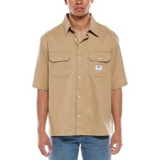 HUGO Boss Shirt Men's XL Khaki Tan Utility Short Sleeve Button Down Shirt New