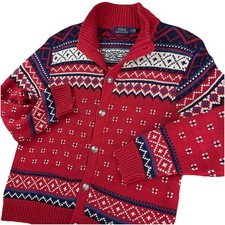 Polo Ralph Lauren Cardigan Knit Sweater Fair Isle Buffalo Nickel Metal Button L