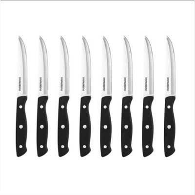 Farberware Steak Knife Set 8-Piece Stamped Triple Rivet, 4.5'' High-Carbon Black