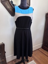 Calvin Klein Color Block Womens Sleeveless Dress Blue Gray Grey Career Size 8