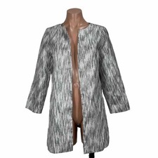 Chicos Travelers Silver Metallic Open Front Blazer Striped 0/S Jacket Career