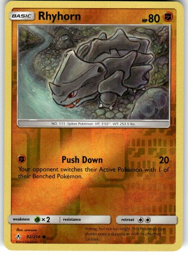 Rhyhorn (92) Common SM - Unbroken Bonds 92/214 LP | eBay