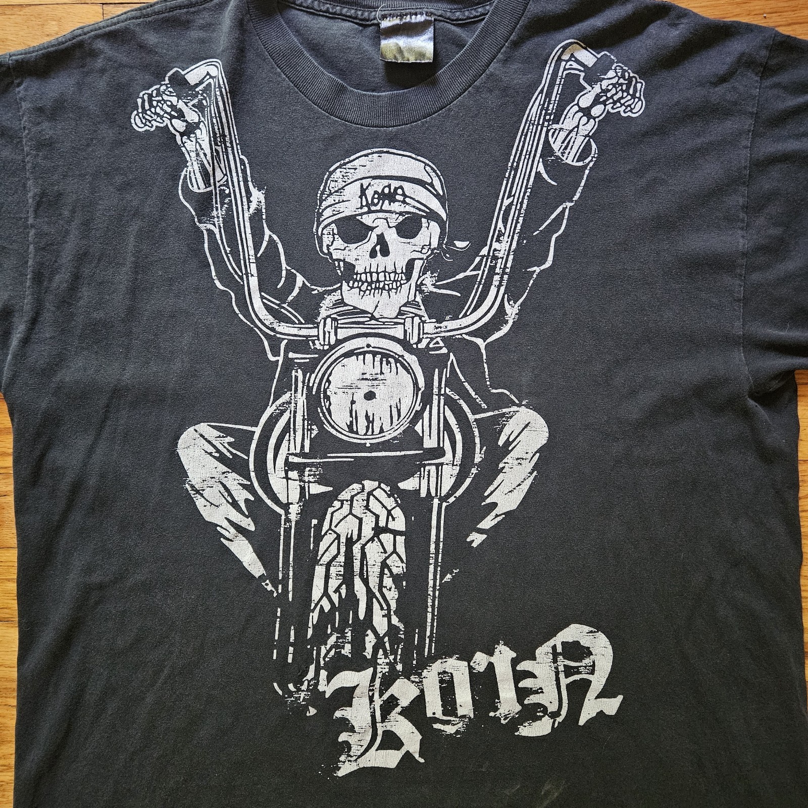 Vintage 2000s Korn Skull Skeleton Biker Black T-Shirt - Gem