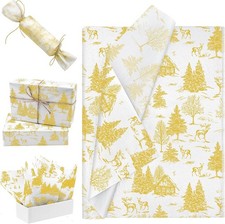 Christmas Tissue Paper- 30pcs 50 * 35cm Gold Tree and House and Elk Tissue Pape