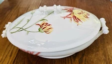 H & C Co L France Covered Serving Dish Oval Floral Dahlia EUC