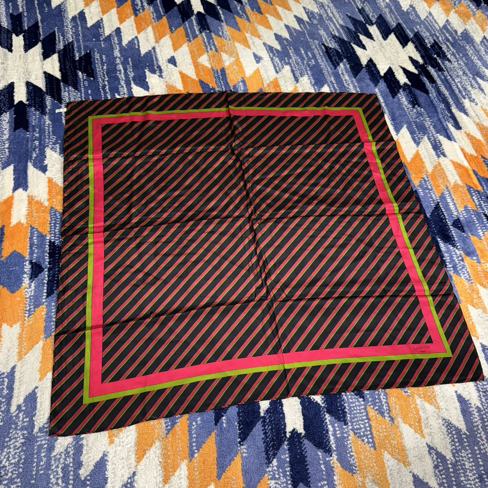 LANVIN PARIS - Vintage Silk striped Square Silk Scarf Made in France 30