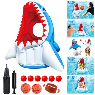 #ad #ad Pool Game Toys Pool Floats Shark Water Toys 3 in 1 Inflatable Basketball Ho... $40.96