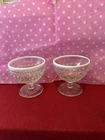 Vintage Anchor Hocking Hobnail Moonstone Dessert Cups Footed Set 2 Beautiful
