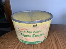 Spanglers Candy Cardboard Shipping Tub Vintage Advertising Opera Cremes Box Can