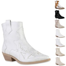 Damen Cowboy Boots Stiefeletten Spitze Holzoptikabsatz Schuhe 840901 New Look