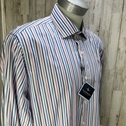 TAILORBYRD MULTI-STRIPED L/S FULL BUTTONED BLUE DRESS SHIRT SZ:XL NWT X11 - Picture 5 of 11