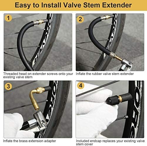 REGALWOVEN 4Pcs Car Valve Cap Stem Extension Wheel Tire Cap Extender Adapter Length 39mm Plastic Black - View #7