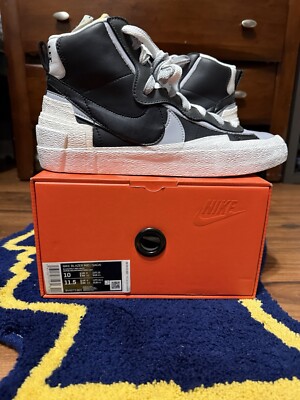 Size 10 - Sacai X Nike Blazer Mid Black Grey Brand New BV0072-002 