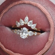 Oval Cut Simulated Diamond Bridal Set Engagement Ring In 14k Yellow Gold Plated